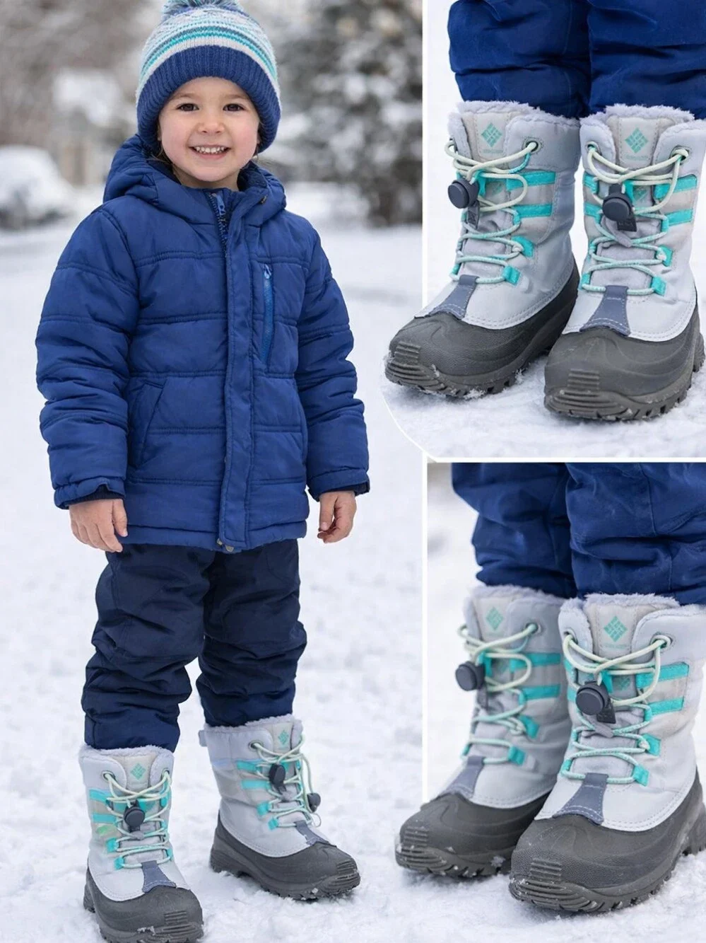 Columbia Kids Winter Snow Boots | Size 2 | 400g Insulated | Gray & Teal